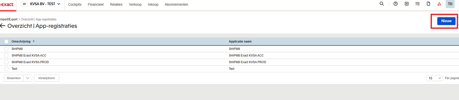 Click Nieuw to start a new app registration